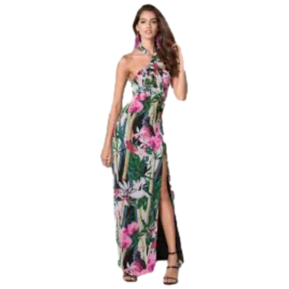 Venus halter maxi dress size 10 medium tropical floral print vacation cruise - Picture 1 of 9